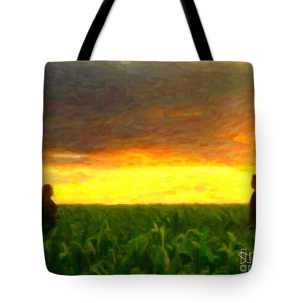 Lovers Tote Bag featuring the painting The Cornfield by Stephen Mitchell