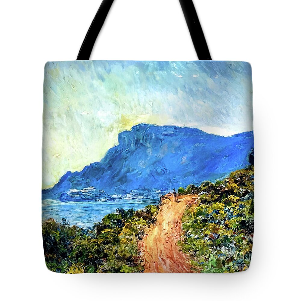 Corniche Tote Bag featuring the painting The Corniche of Monaco by Claude Monet 1884 by Claude Monet