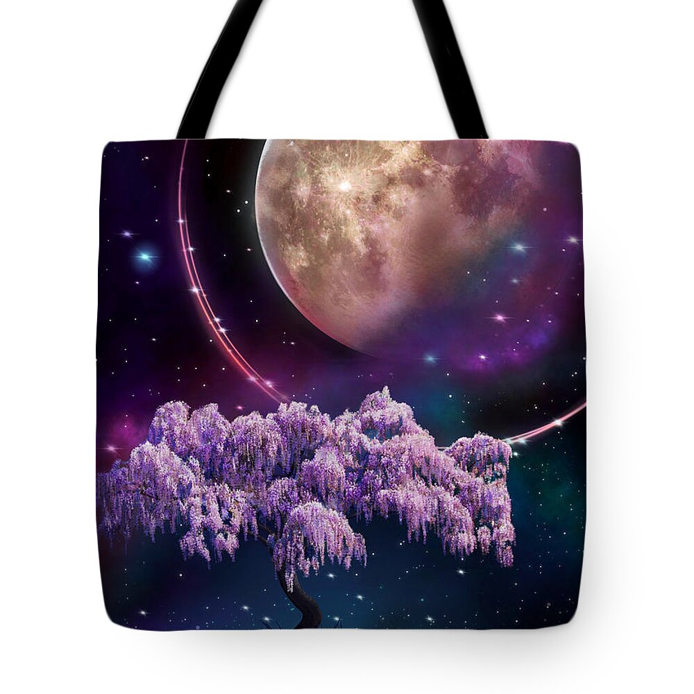 Wisteria Tote Bag featuring the digital art The Cosmos in Bloom by Rachel Emmett