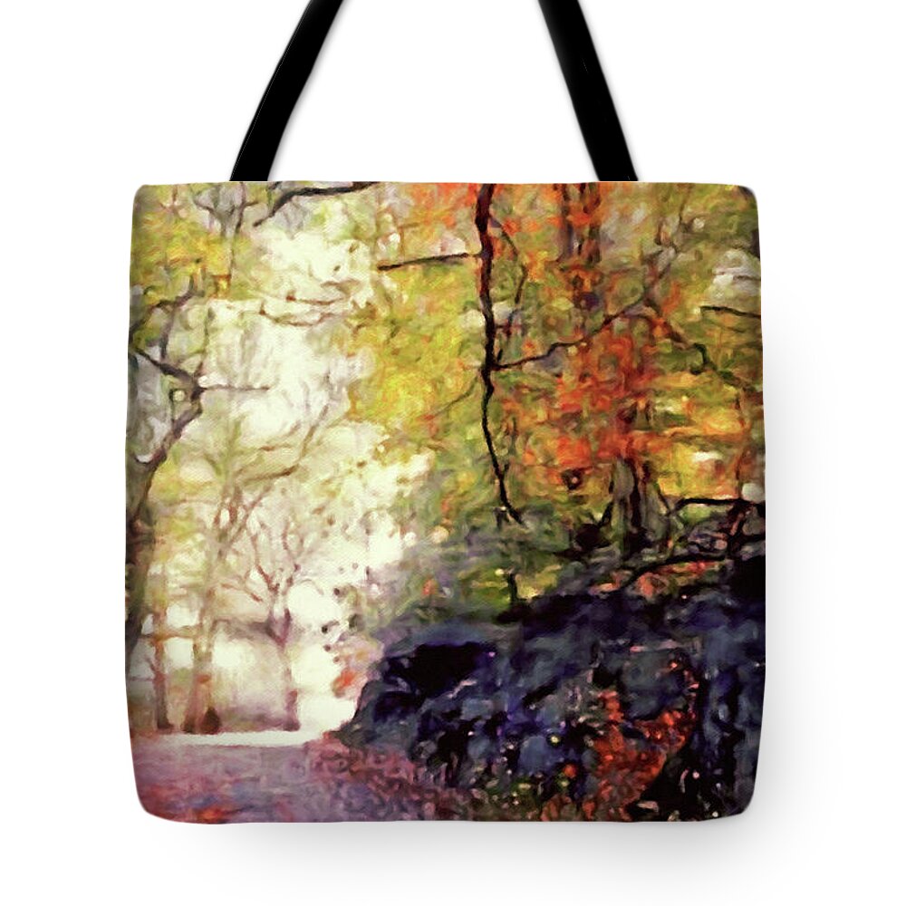 Country Road In Fall Tote Bag featuring the digital art The Country Road by Susan Maxwell Schmidt