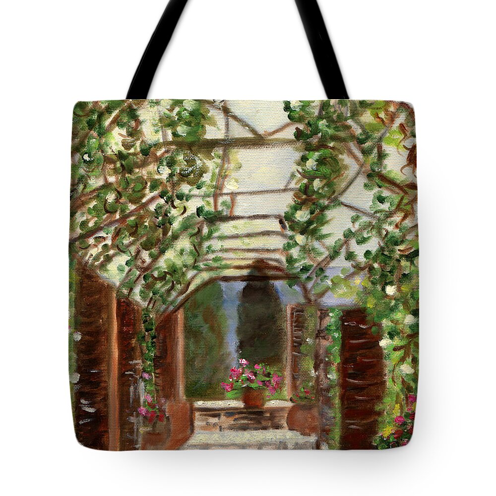 Italy Tote Bag featuring the painting The Count's Courtyard by Juliette Becker