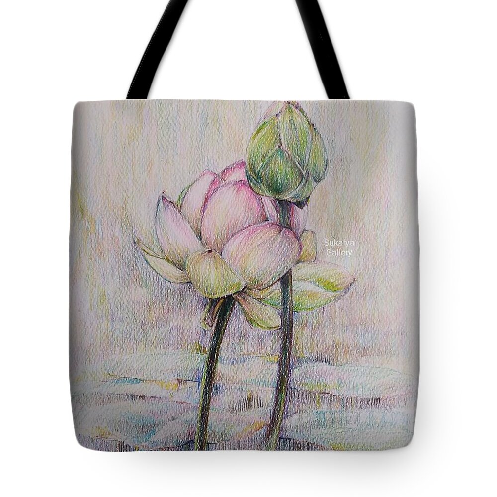 Lotus Tote Bag featuring the painting The Couple by Sukalya Chearanantana
