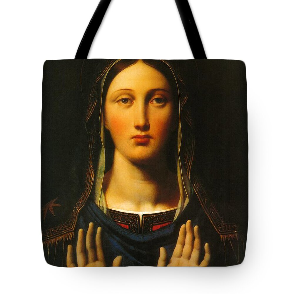 The Crowned Virgin Tote Bag featuring the painting The crowned Virgin by Jean-Auguste-Dominique Ingres