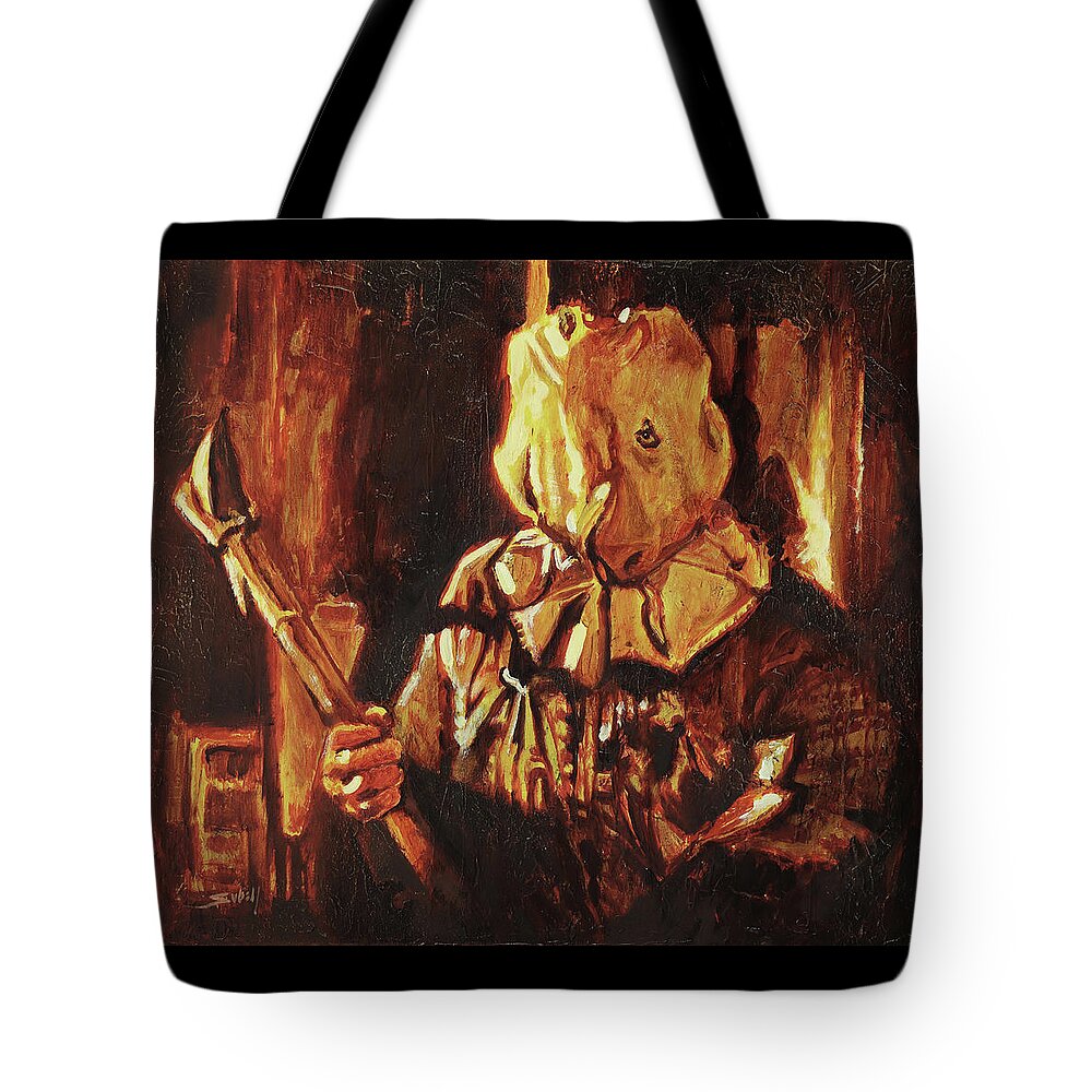 Friday Tote Bag featuring the painting The Crystal Lake Terror by Sv Bell