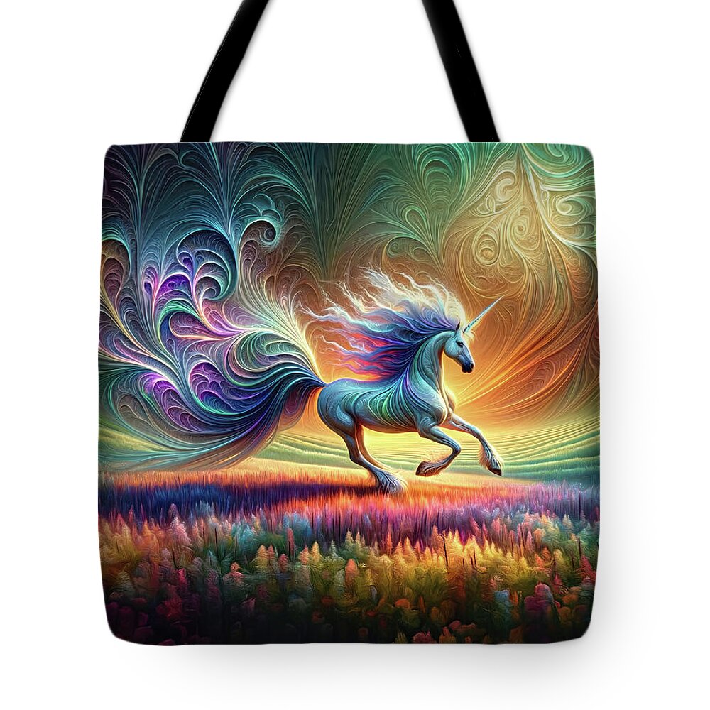Unicorn Tote Bag featuring the digital art The Dance of Colors by Bill And Linda Tiepelman