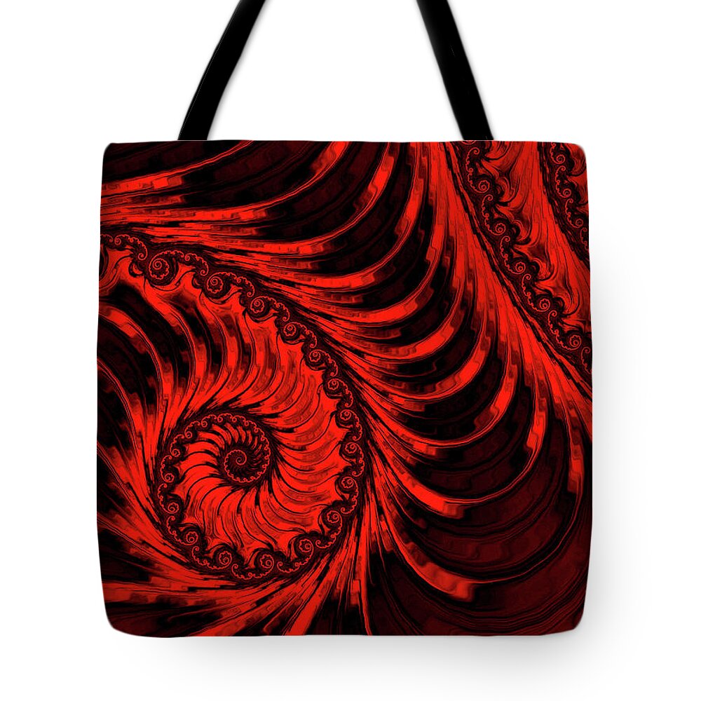 Red Fractal Tote Bag featuring the digital art The Descent by Susan Maxwell Schmidt