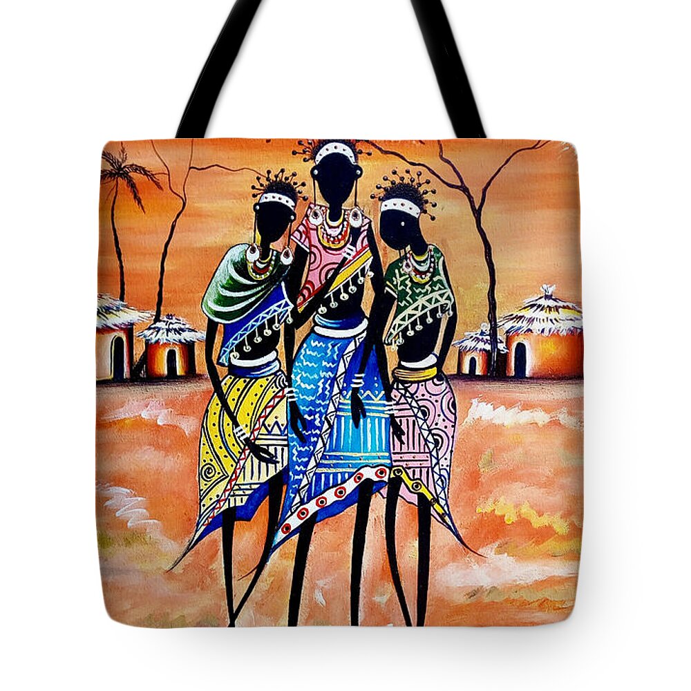 Africa Tote Bag featuring the painting The Dialogue by Femi