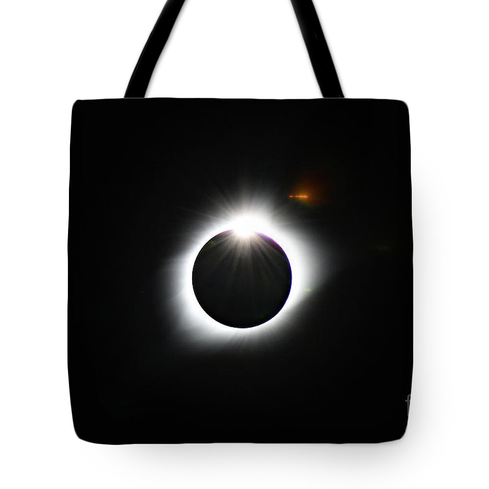 Eclipse; Diamond Ring; Corona; Light Flare; Night; Sky; Tote Bag featuring the photograph The Diamond Ring by Tina Uihlein