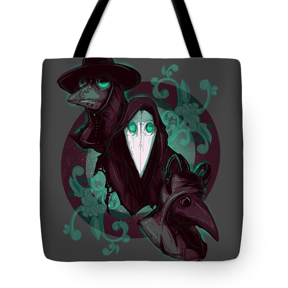 Plague Tote Bag featuring the drawing The Doctors by Ludwig Van Bacon