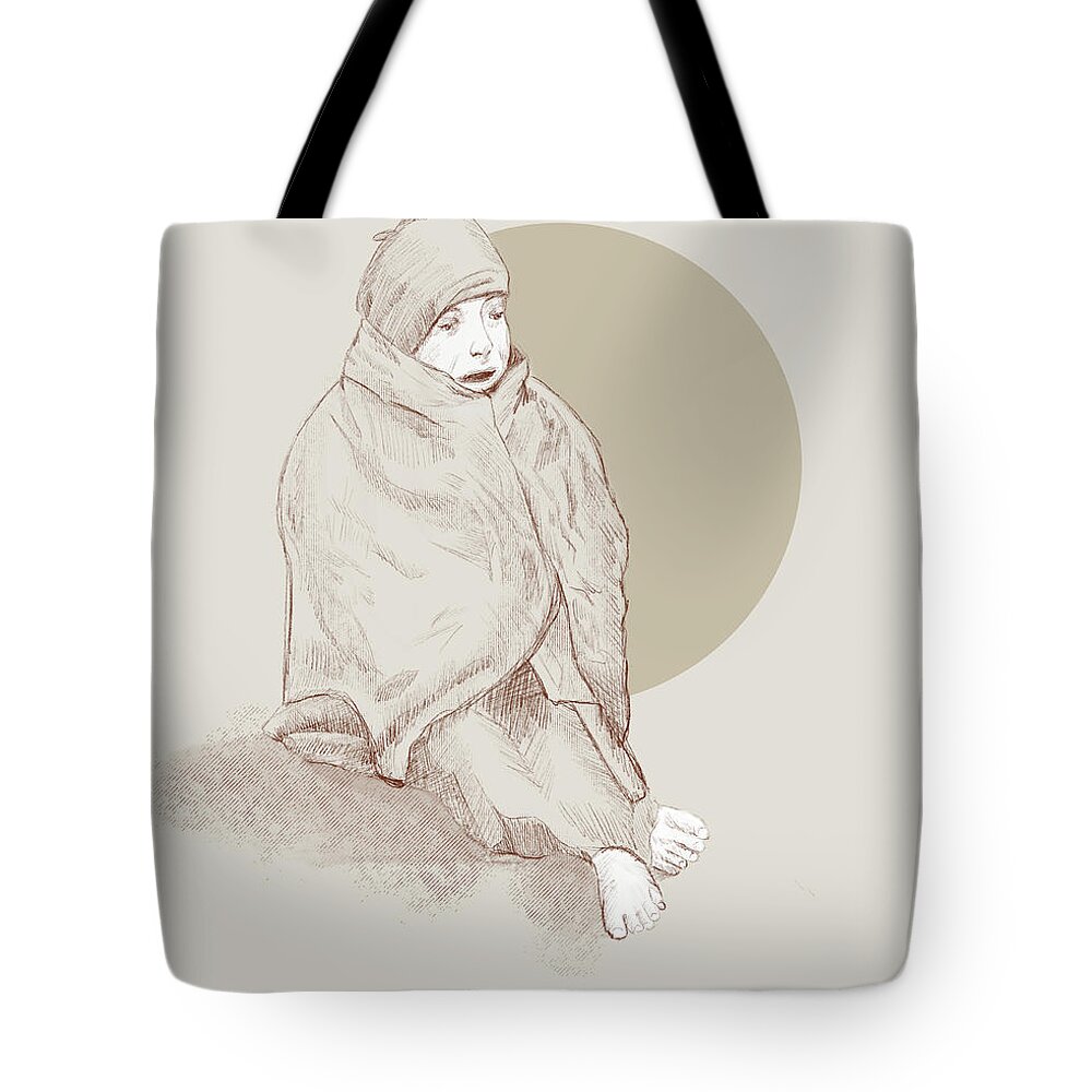 Sketch Tote Bag featuring the drawing The Downtrodden by Roberta Murray