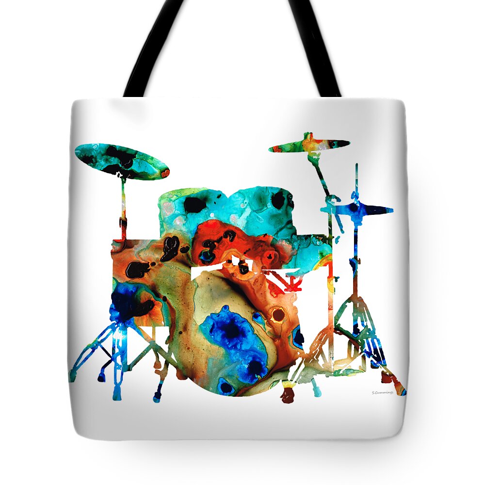 Drum Tote Bag featuring the painting The Drums - Music Art By Sharon Cummings by Sharon Cummings