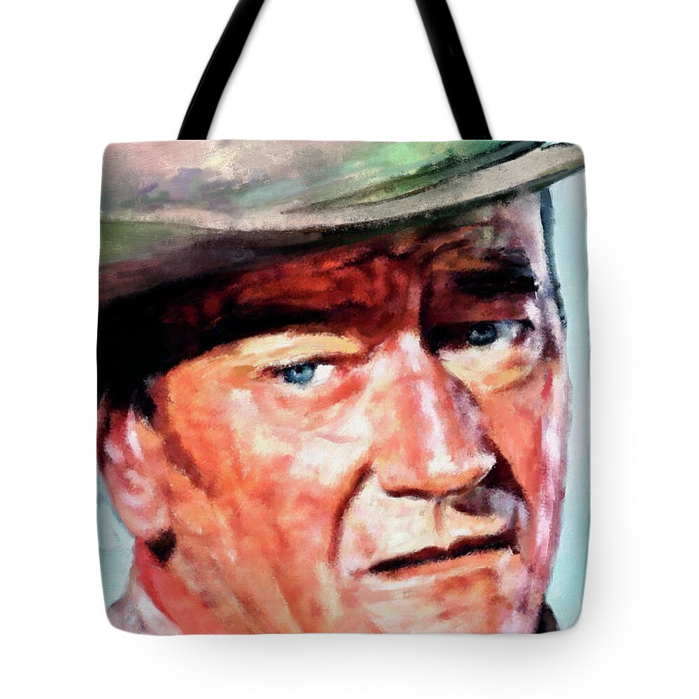 John Wayne Tote Bag featuring the painting The Duke John Wayne by James Shepherd