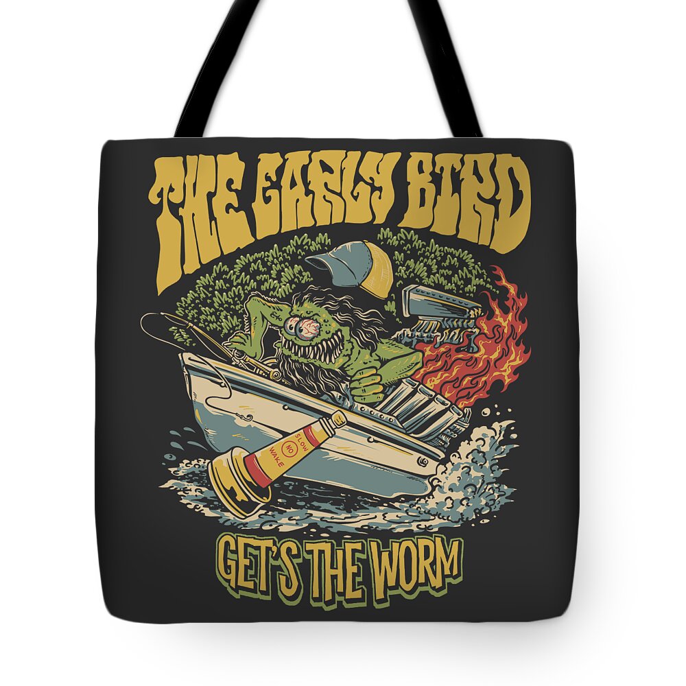 Fishing Tote Bag featuring the digital art The Early Bird by Kevin Putman
