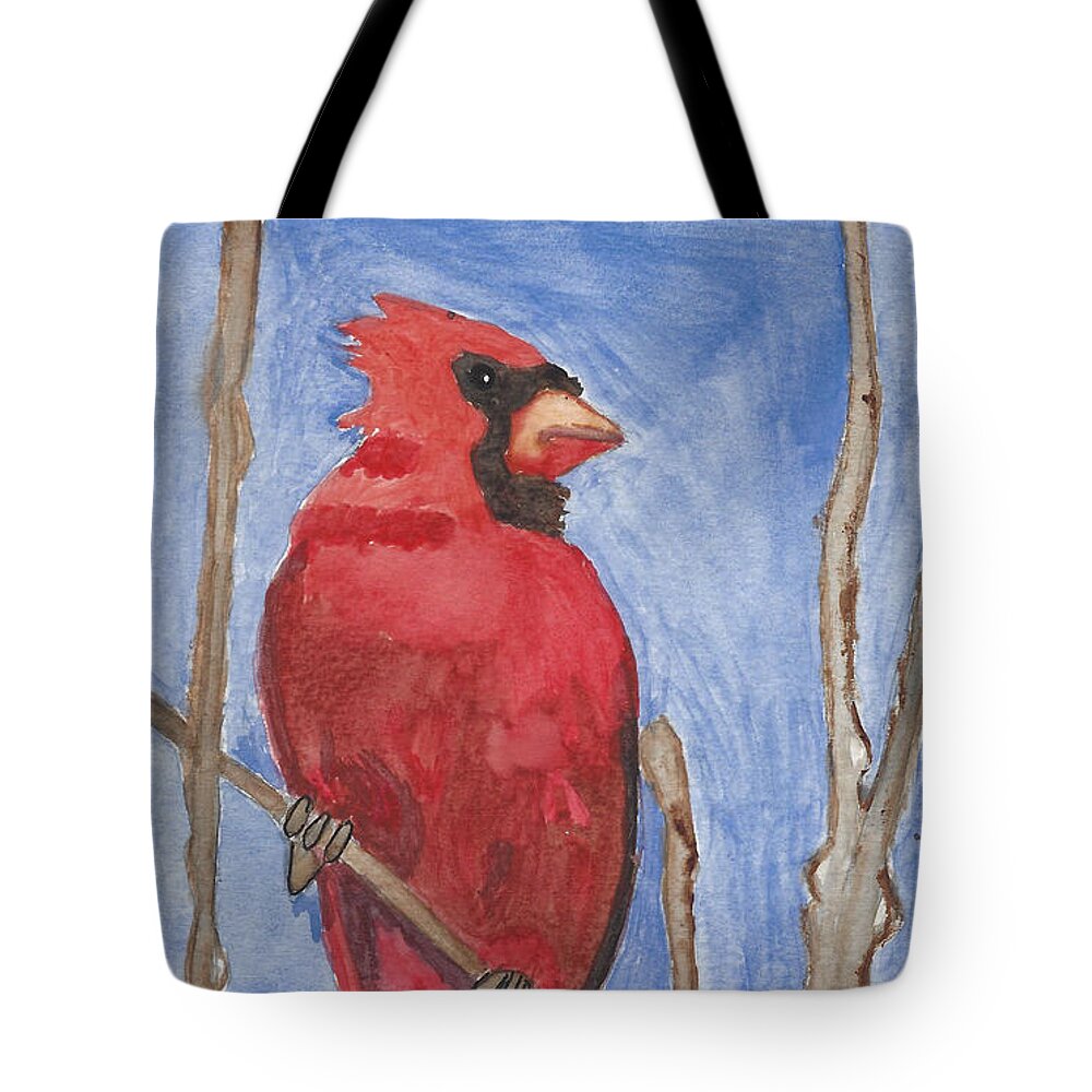 Cardinal Tote Bag featuring the painting Red Watercolor Cardinal -The Emperor by Ali Baucom