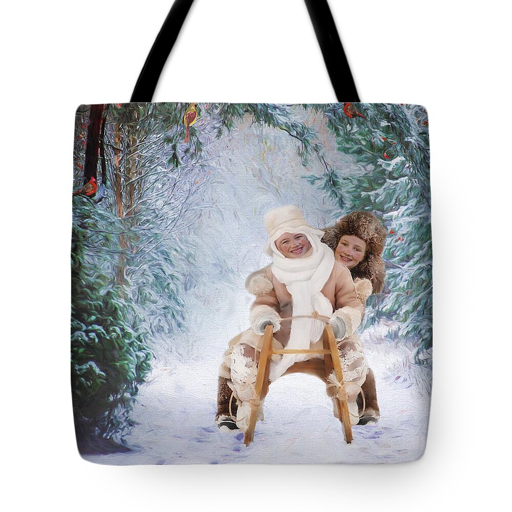 Paintings Of Children Tote Bag featuring the mixed media The Enchanted Forest by Colleen Taylor