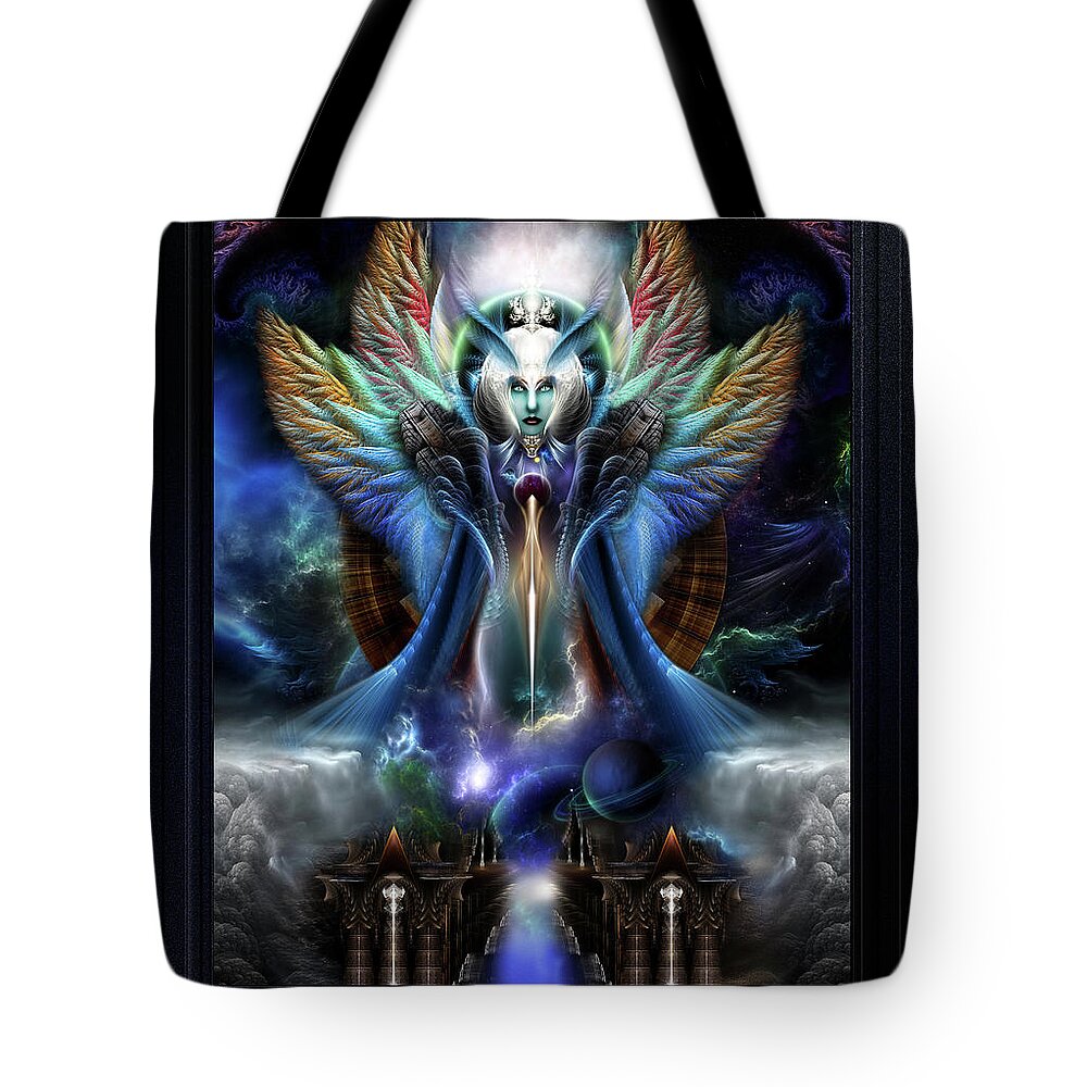 Fractal Tote Bag featuring the digital art The Eternal Majesty Of Thera Fractal Art Fantasy Portrait Composition by Xzendor7 by Xzendor7