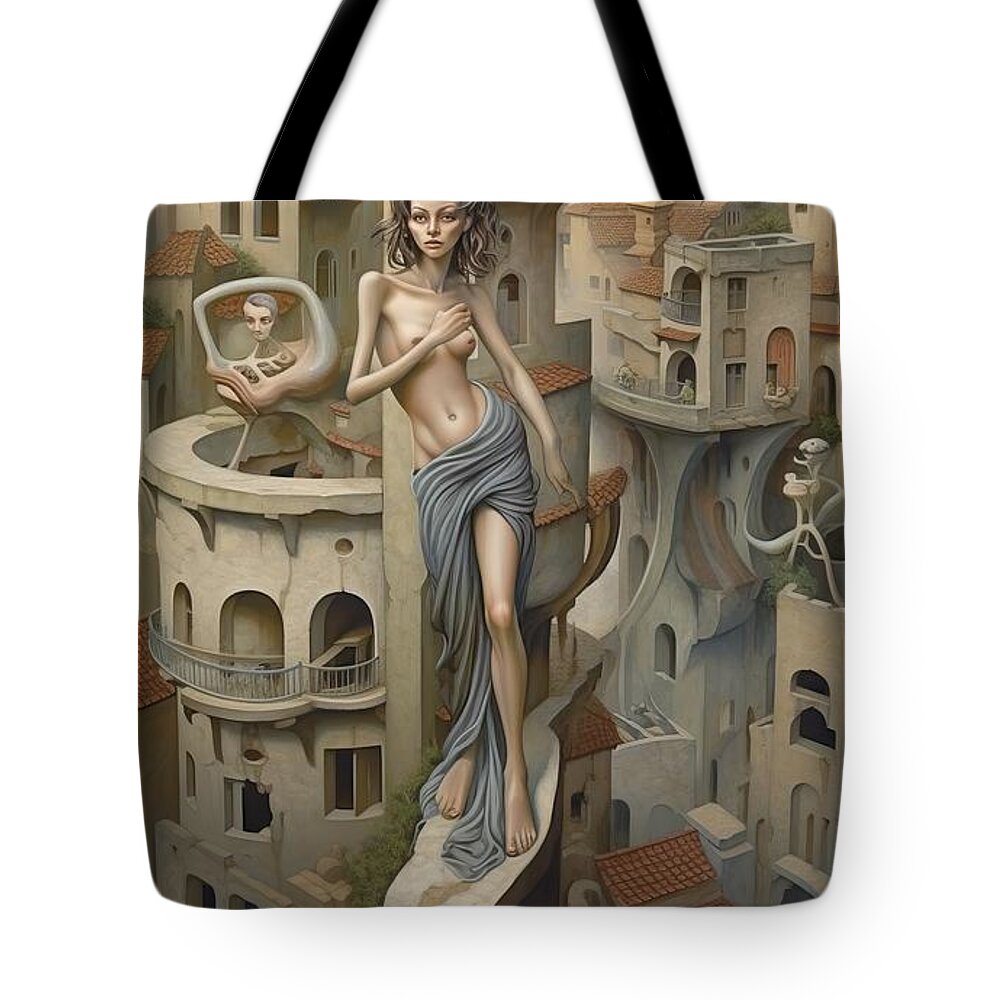 Woman Tote Bag featuring the painting The eternal temptation No. 2 by My Head Cinema