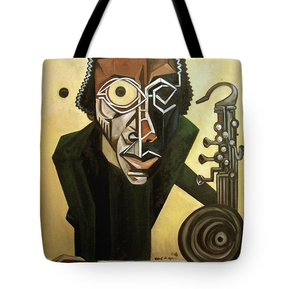 Jazz Tote Bag featuring the painting The Ethnomusicologist / Marion Brown by Martel Chapman