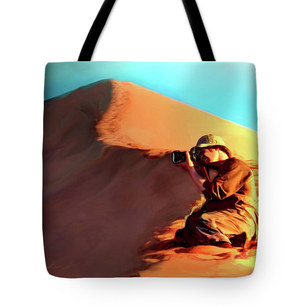 Sand Dune Tote Bag featuring the painting The Explorer by Joel Smith