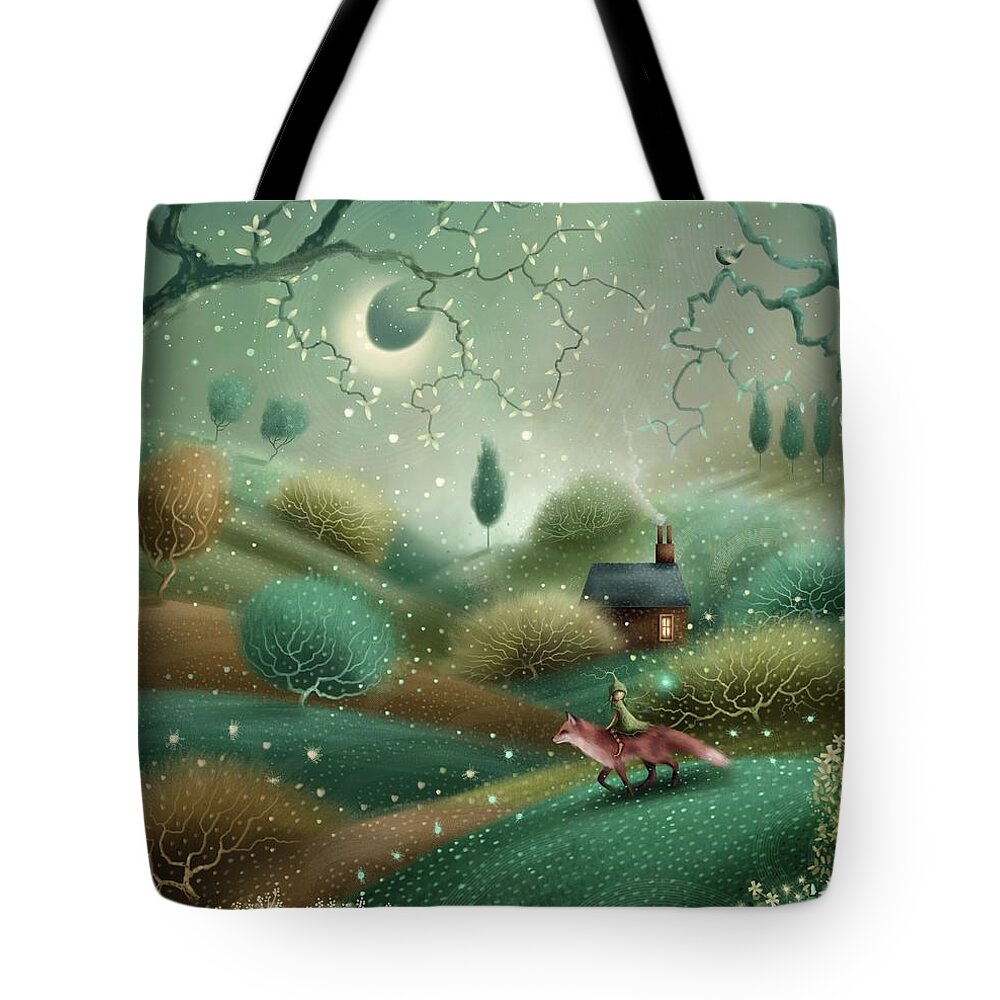 Landscape Tote Bag featuring the painting The Fairy and the Fox by Joe Gilronan