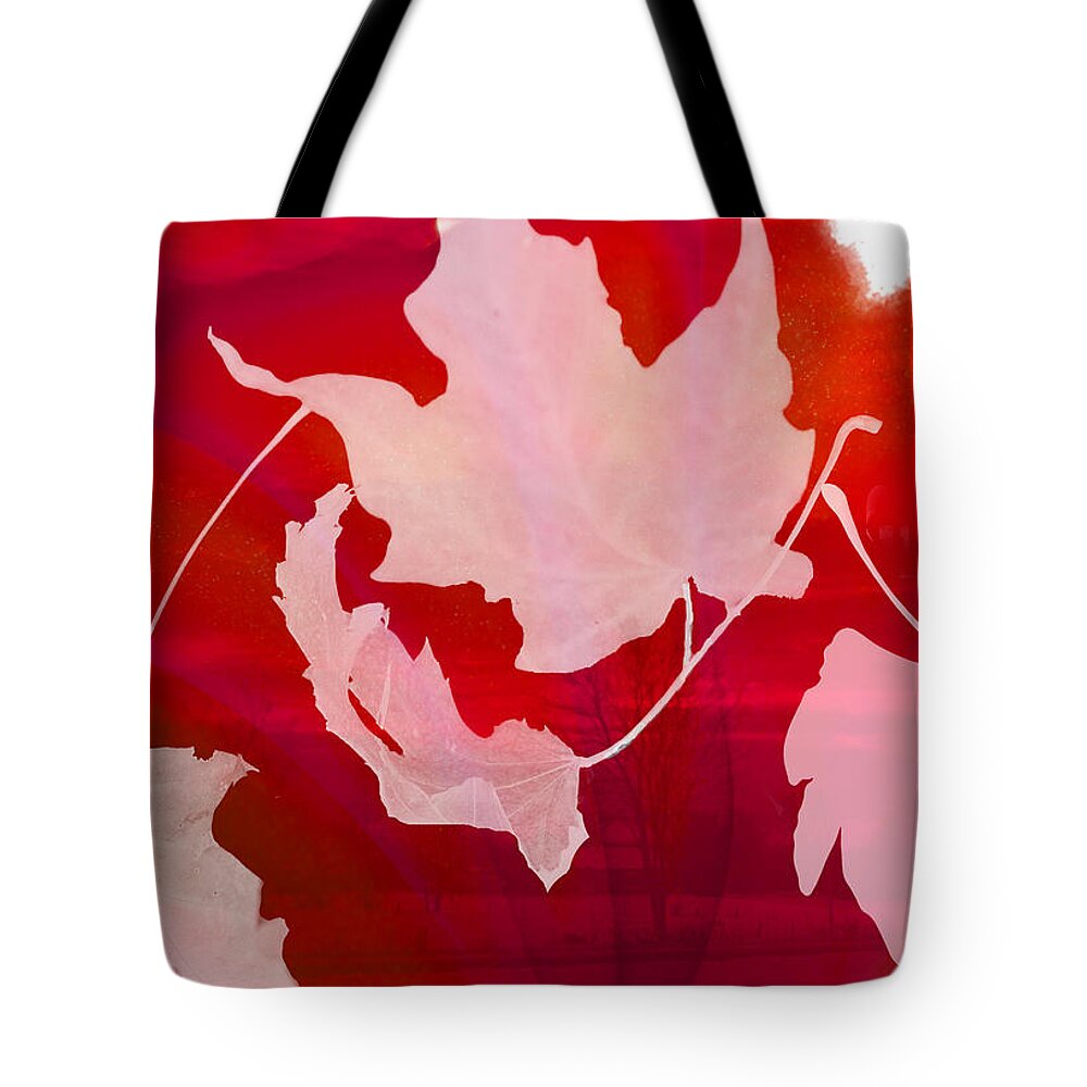 Red Tote Bag featuring the mixed media The Falling Leaves by Moira Law
