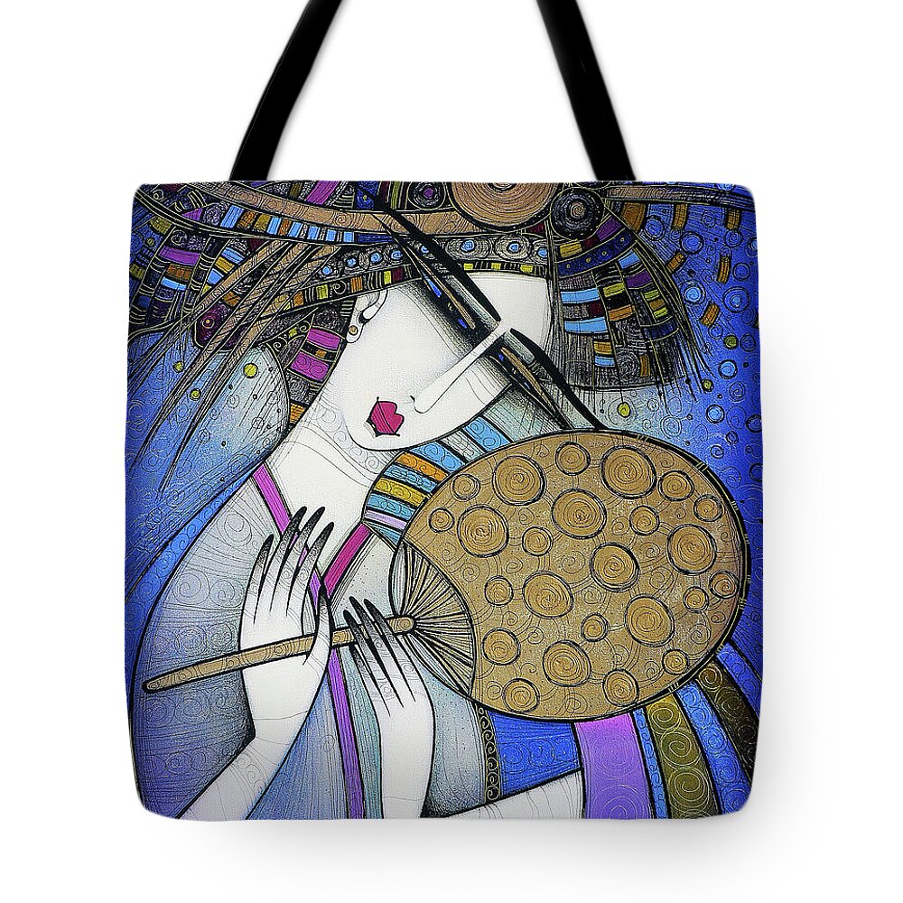 Violet Tote Bag featuring the painting The fan by Albena Vatcheva