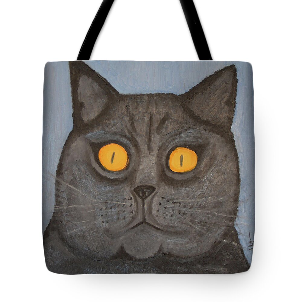 Cats Tote Bag featuring the painting The Fat Black Cat by Anita Hummel
