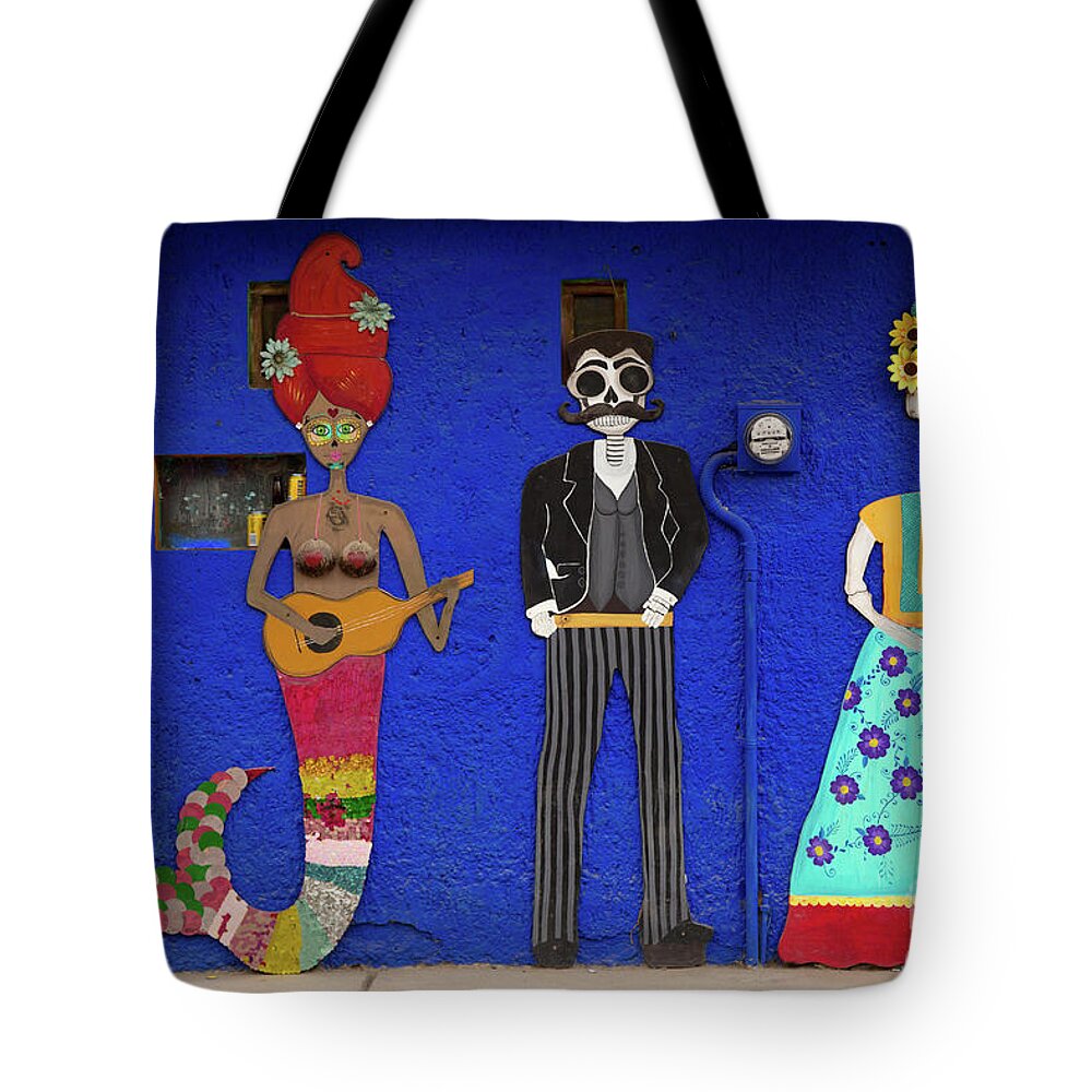 Skeleton Tote Bag featuring the photograph The Festive Dead Souls of Sayulita by Becqi Sherman