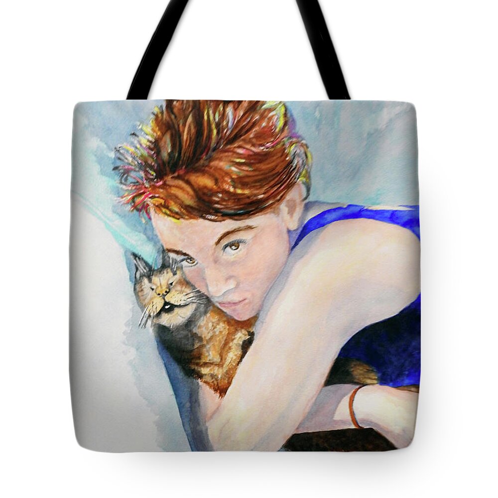 Cat Tote Bag featuring the painting The Friend by Barbara F Johnson