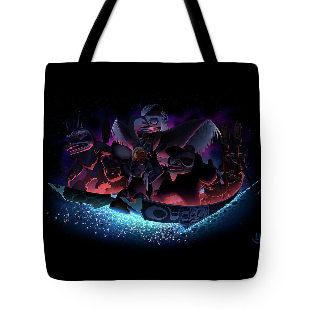 Haida Tote Bag featuring the digital art The Future has Arrived by Derek Edenshaw and Dedos