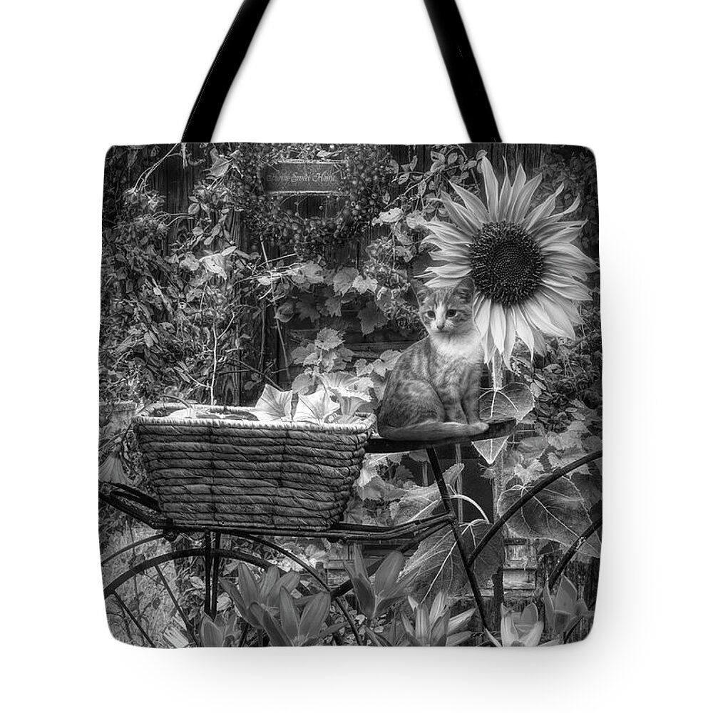 Barns Tote Bag featuring the photograph The Garden Barn in Black and White by Debra and Dave Vanderlaan