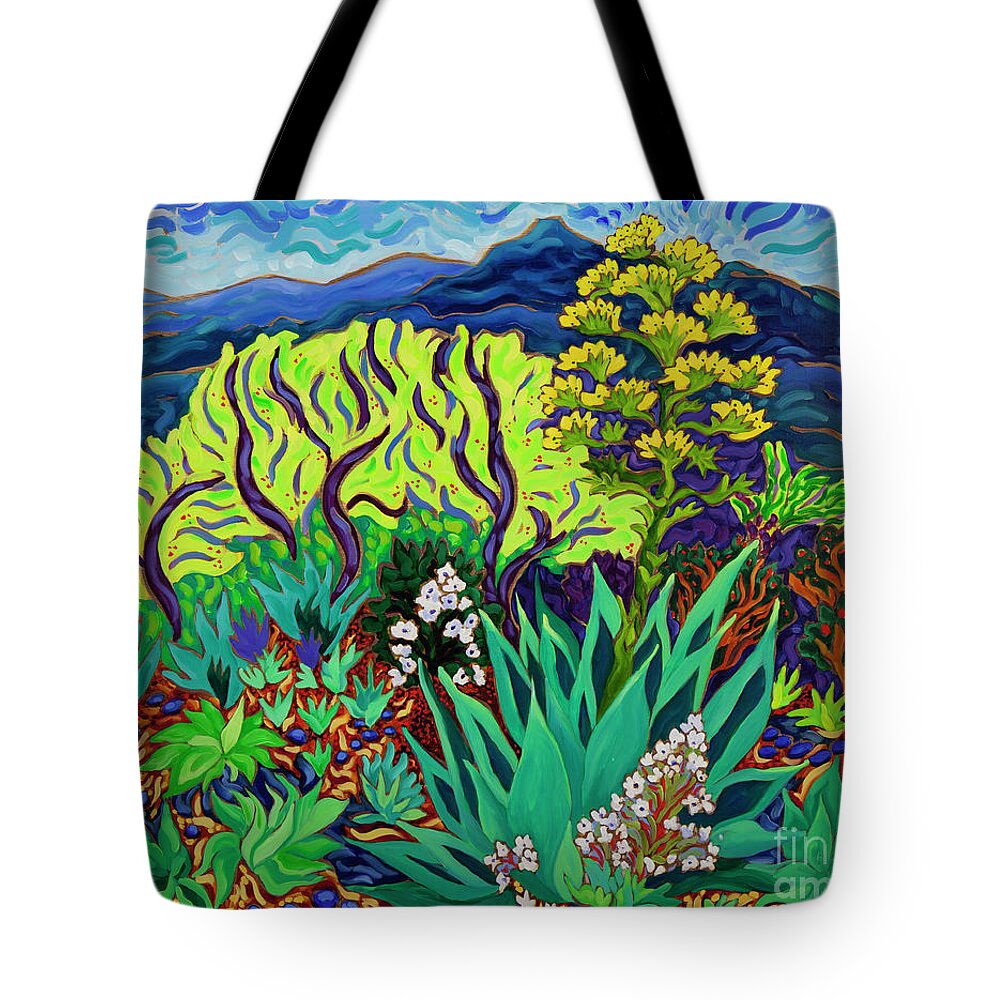 Garden Tote Bag featuring the painting The Garden on the Hill by Cathy Carey