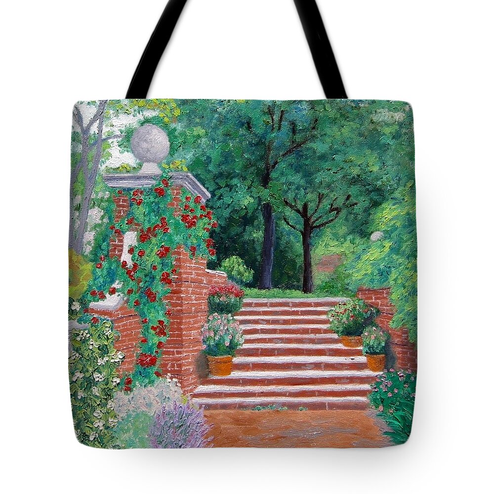 Garden Tote Bag featuring the painting The Garden Stairs by J Loren Reedy
