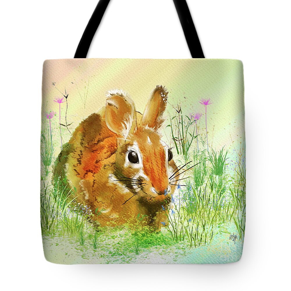 Bunny Tote Bag featuring the digital art The Gardener In The Flowers by Lois Bryan