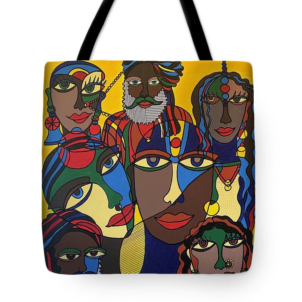 Cubism Tote Bag featuring the painting The Gathering by Raji Musinipally