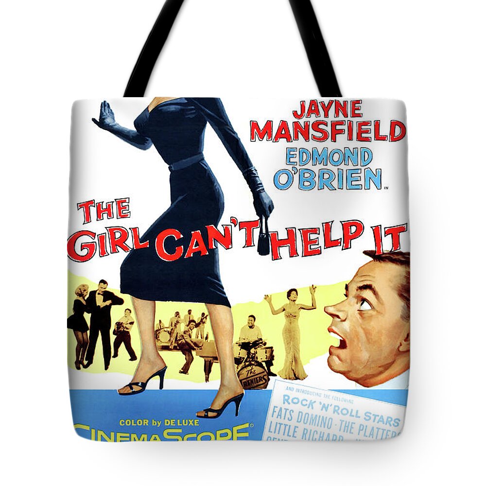 Tom Tote Bag featuring the mixed media ''The Girl Can't Help It'', with Tom Ewell and Jayne Mansfield, 1956 by Stars on Art