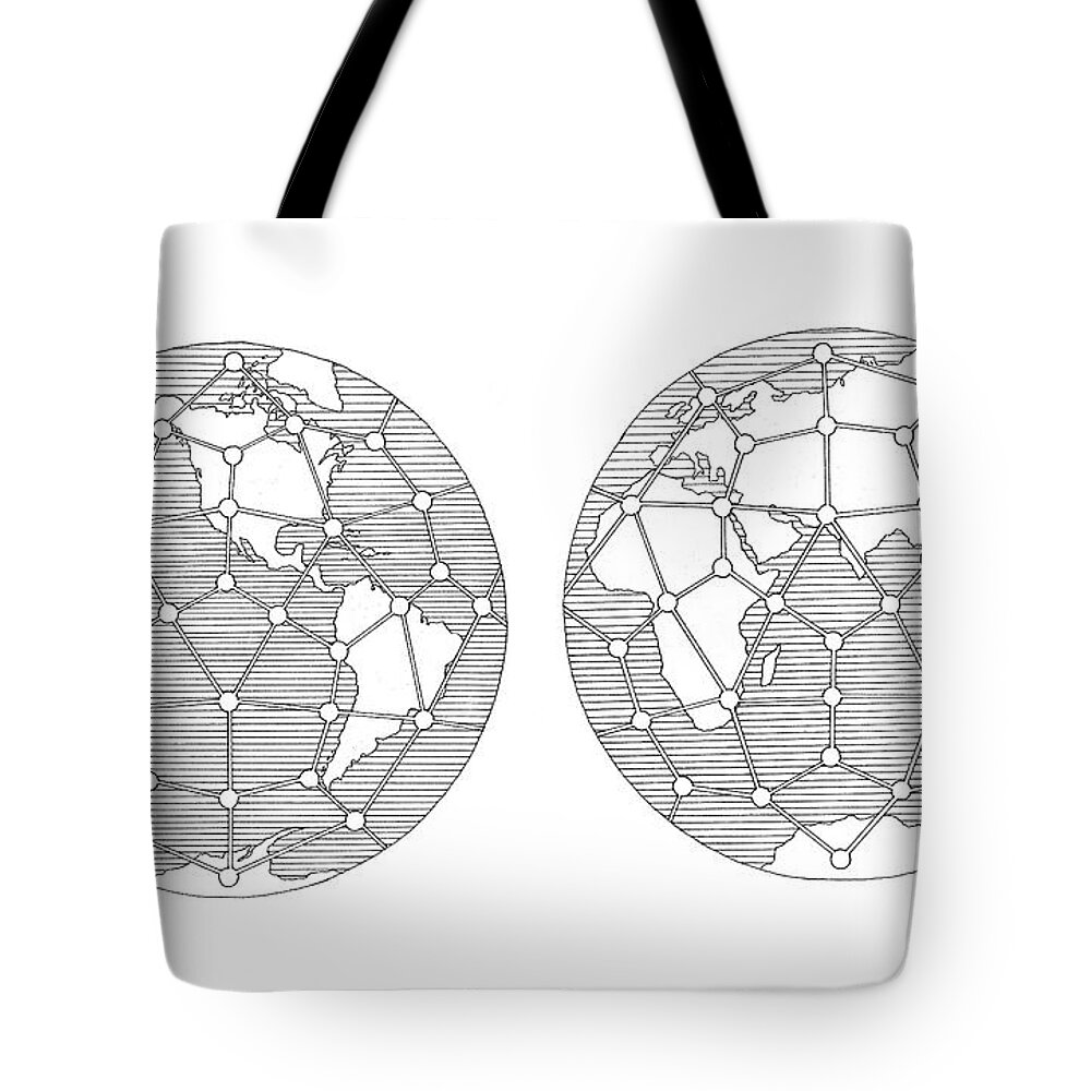 Global Grid Tote Bag featuring the drawing The Global Grid by Trevor Grassi