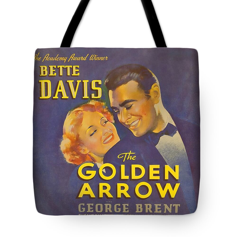 Golden Tote Bag featuring the mixed media ''The Golden Arrow'', 1936, movie poster by Stars on Art