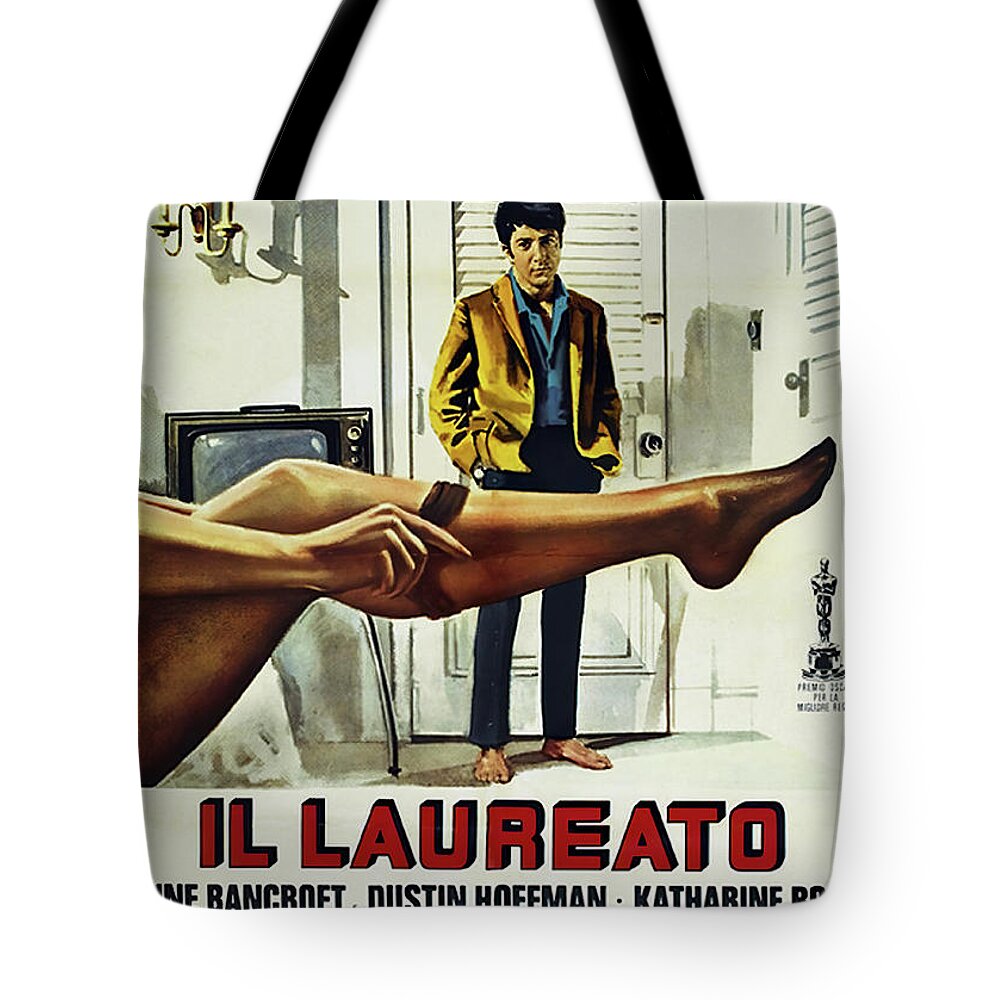 Graduate Tote Bag featuring the mixed media ''The Graduate'', with Dustin Hoffman, 1967 by Stars on Art