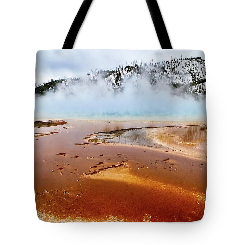 Yellowstone Tote Bag featuring the photograph The Grand Prismatic Spring of Yellowstone by Rachel Morrison