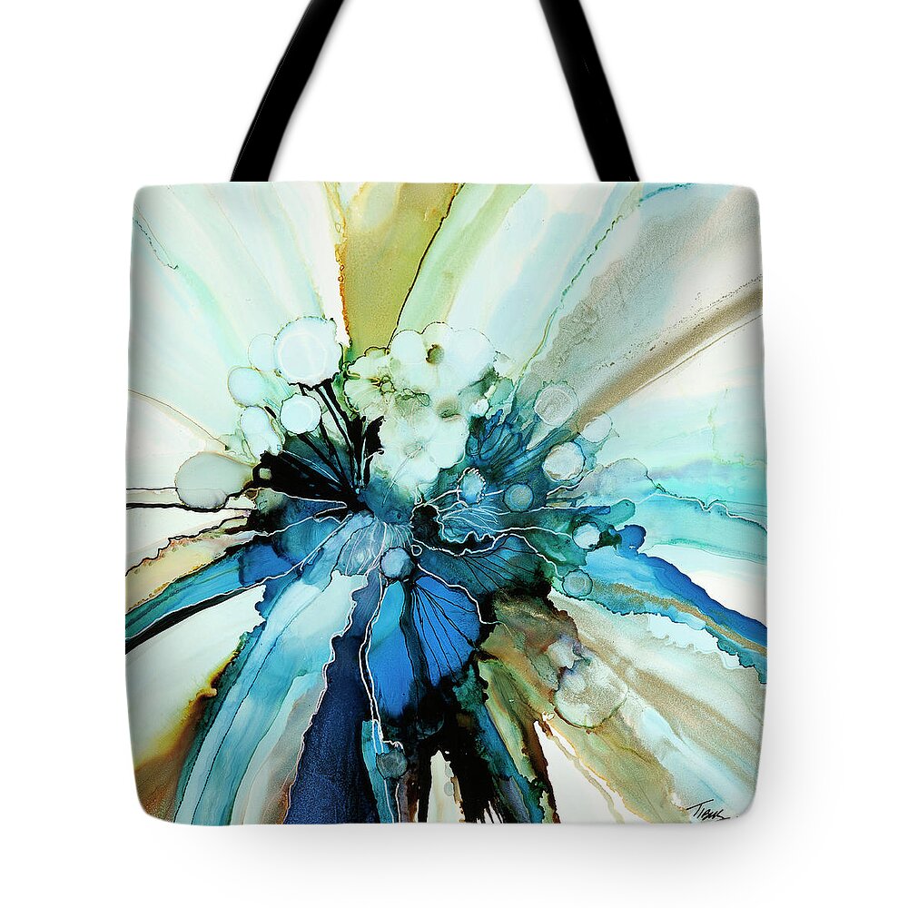 Abstract Tote Bag featuring the painting The Grand Reveal by Julie Tibus