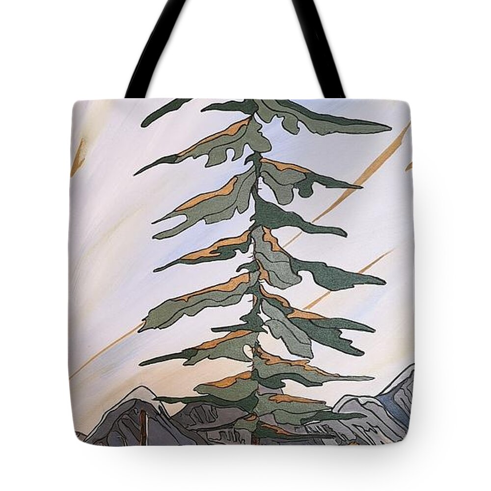 Tree Tote Bag featuring the painting The Great Pine by Pat Purdy