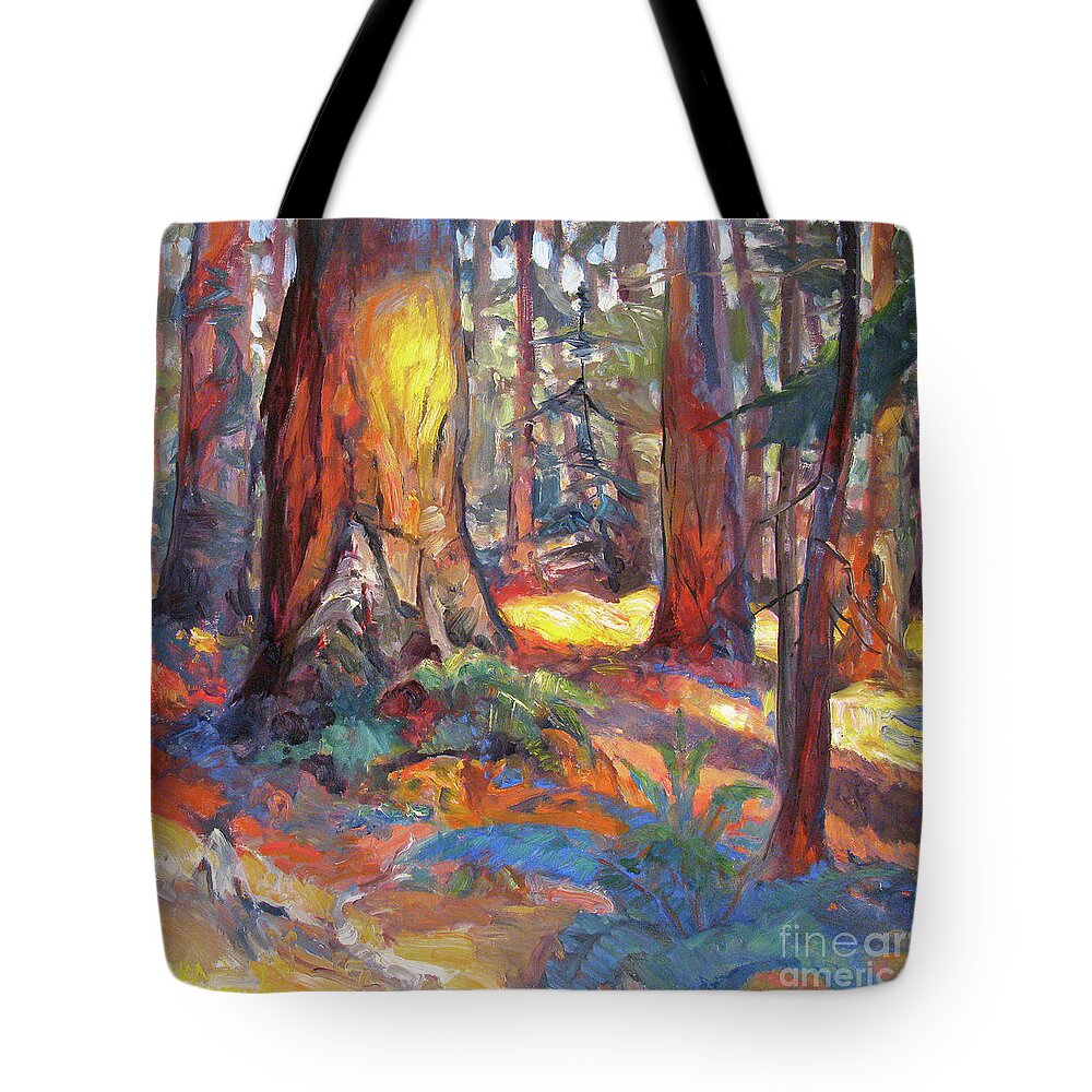 Redwood Forest Tote Bag featuring the painting The Grove of the Old Trees by John McCormick