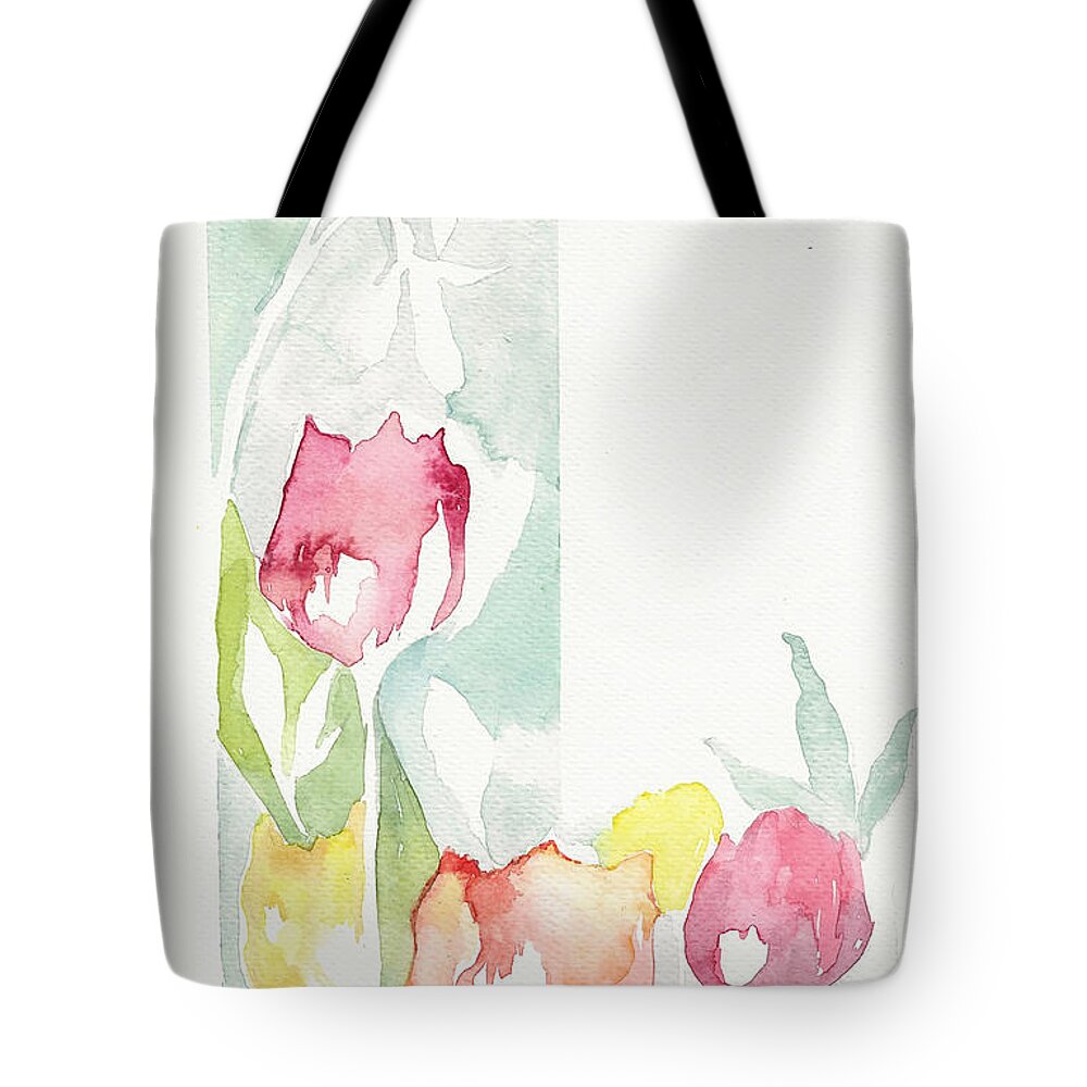 Tulips Tote Bag featuring the painting The happy tulips by Shreya Sen