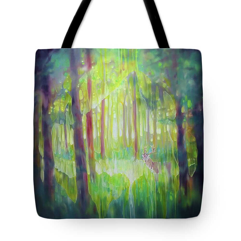 Hart Tote Bag featuring the painting The Hart of the Green Wood by Gill Bustamante