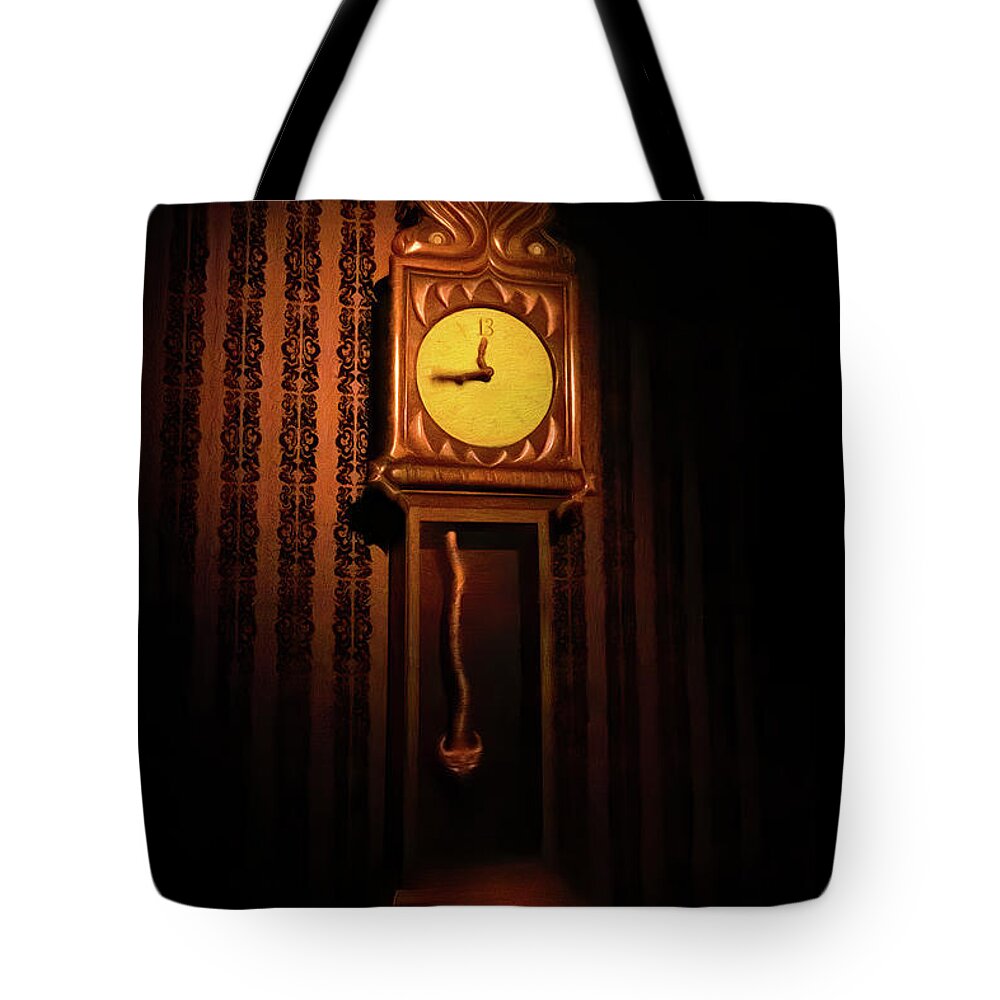 Magic Kingdom Tote Bag featuring the photograph The Haunted Clock by Mark Andrew Thomas