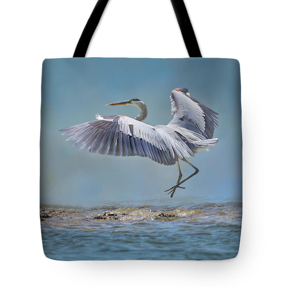 Great Blue Heron Tote Bag featuring the photograph The Heron And The Gull by HH Photography of Florida
