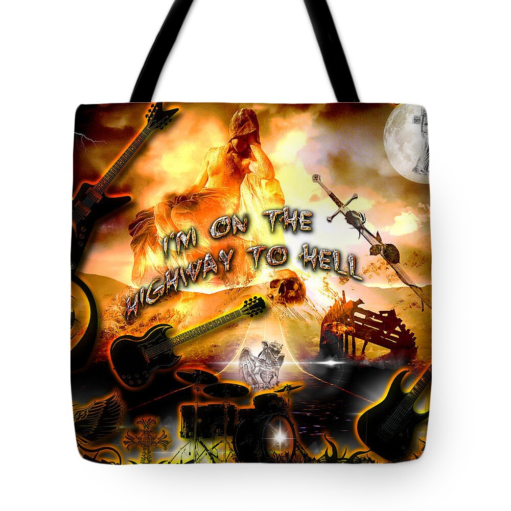 Classic Rock Tote Bag featuring the digital art The Highway To Hell by Michael Damiani