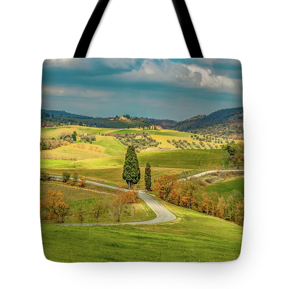 Tuscany Tote Bag featuring the photograph The Hills Are Alive In Tuscany by Marcy Wielfaert