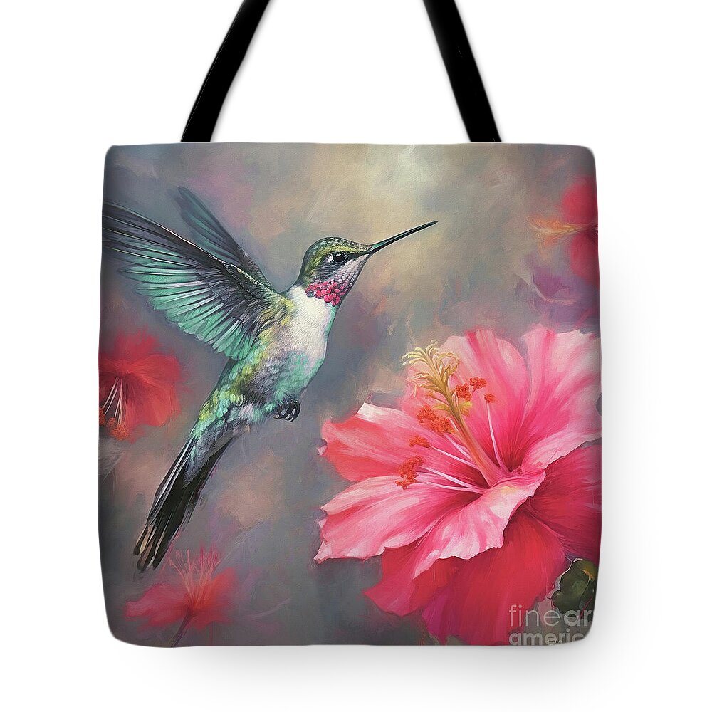 Hummingbird Tote Bag featuring the painting The Hummingbird And The Hibiscus by Tina LeCour
